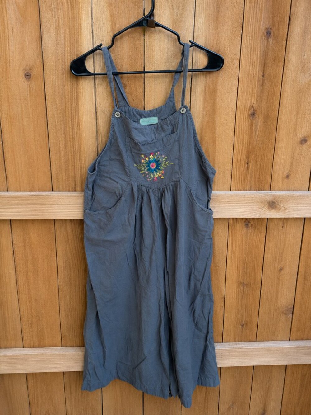 Natural Life Embroidered Wide Leg Jumpsuit Overalls Medium Mushroom Taupe